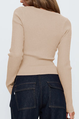 Ribbed Button-Up Top