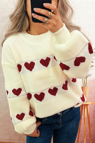 Cozy Heart Pattern Knit Sweater