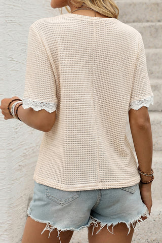 Lace-Trim Button T-Shirt