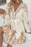 Belted Paisley Print Casual Dress
