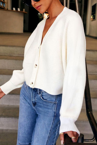 Ribbon Sleeve Sweater with V-Neck