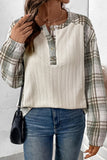 Casual Buttoned T-Shirt with Plaid Accents