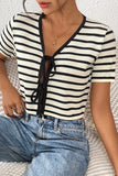 Striped Tie-Front Cropped Sweater