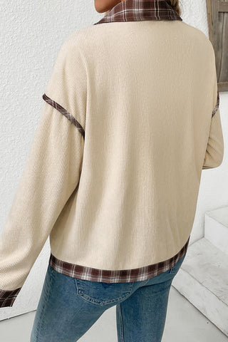 Casual Plaid Contrast Button-Up Jacket