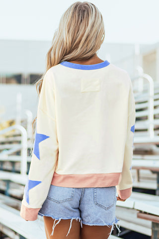 Star Patch Contrast Trim Top