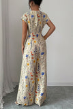 Floral-Print V-Neck Jumpsuit