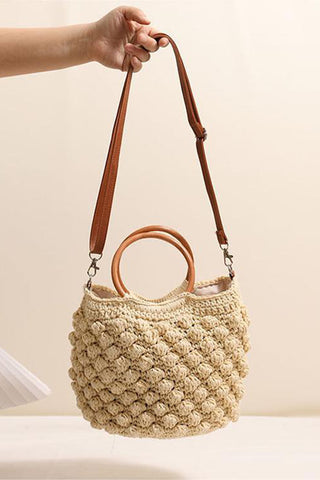 Chic Crochet Handbag with Wooden Handles