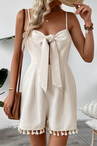Bow Tie Front Tassel Trim Jumpsuit