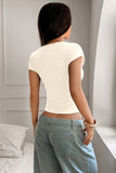 Scalloped Neck Button T-Shirt