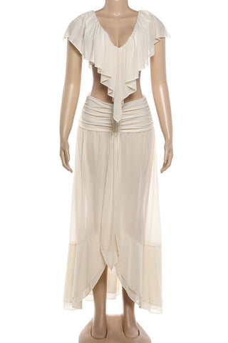 Ruffle-Trim Backless Skirt Set