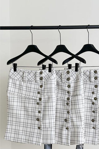 Plaid Asymmetrical Button Midi Skirt