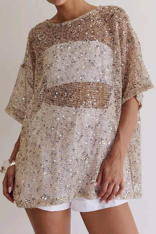 Sequined Mesh T-Shirt