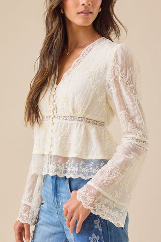 Elegant Lace Button-Front Blouse