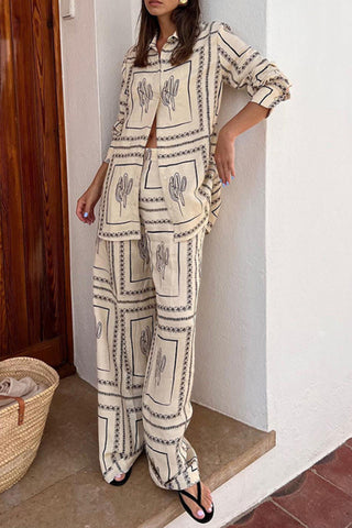 Cactus Print Casual Shirt Set