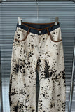 Patterned Wide-Leg Straight Jeans