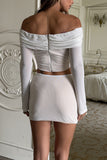 Off-Shoulder Rhinestone Skirt Set