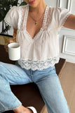 Lace Trim V-Neck Blouse