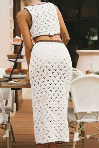 Crochet Skirt Set with Tie-Front Top