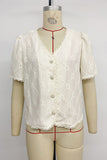 Button-Front Lace Detailed Blouse