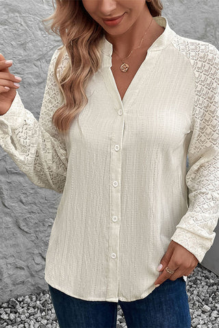 Lace Sleeve Button-Front Blouse