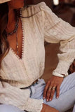 Lace-Trimmed Long Sleeve Blouse