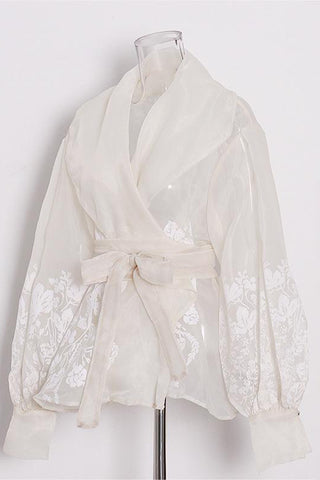 Floral Detail Tie-Waist Blouse