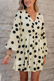 Polka Dot Surplice V Neck Puff Mini Dress