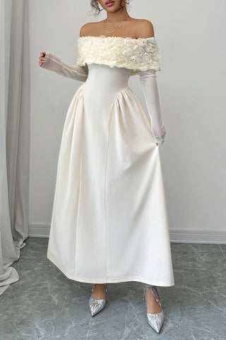 Off-Shoulder Floral Trim Casual Dress