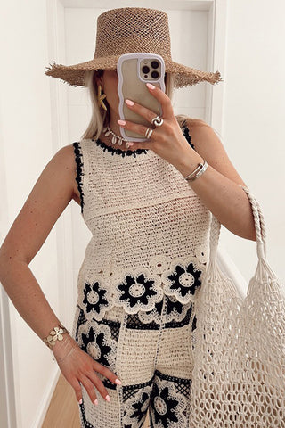 Crochet Floral Knit & Wide-Leg Set