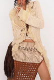 Ruffled Hem Cardigan with Flared Cuffs