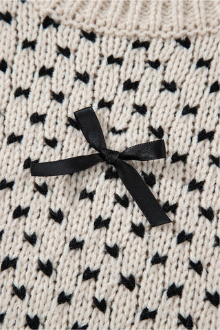 Ribbed Crew Neck Sweater with Bow Detail