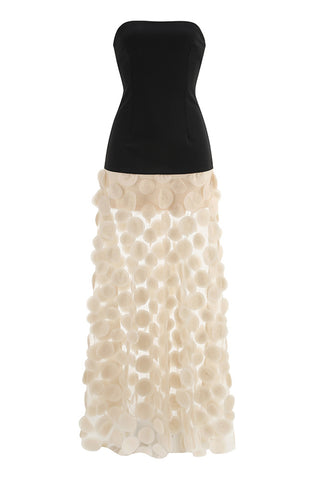 Strapless Evening Gown with Polka Dot Skirt
