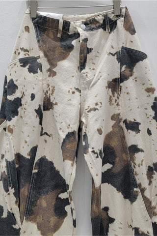 Wide-Leg Patterned Denim Jeans