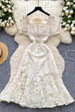 Square Neck Lace Midi Dress