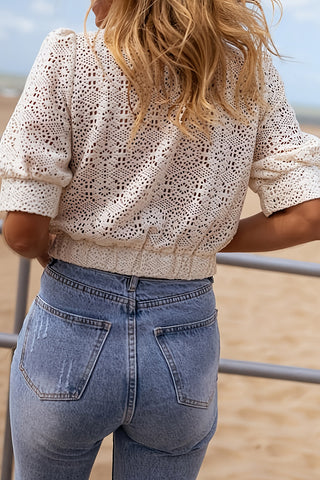 Eyelet Lace Twist-Front Blouse