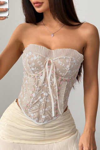 Strapless Floral Lace Bustier