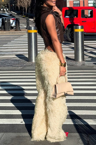 Textured Wide-Leg Casual Pants