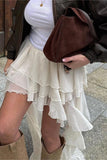 Layered Ruffle Asymmetric High-Low Skirt