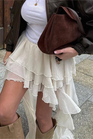 Layered Ruffle Asymmetric High-Low Skirt