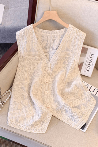 Button-Front Lace Tank Top