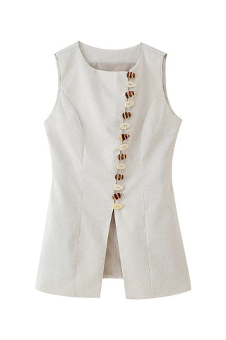 Button-Front Sleeveless Top & Skirt Set