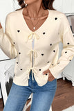 Heart-Patterned Tie-Front Cardigan