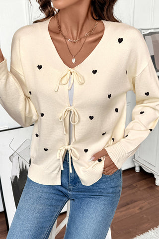 Heart-Patterned Tie-Front Cardigan