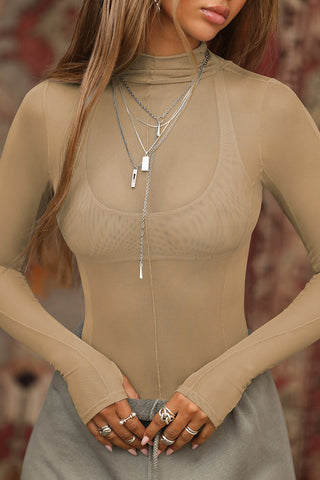 Sheer Long-Sleeve Mesh Blouse