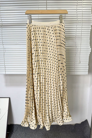 Pleated Polka Dot Maxi Skirt