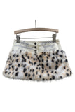 Button-Accent Faux Fur Mini Skirt