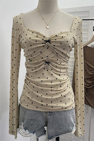 Ruched Heart-Print Long Sleeve Top