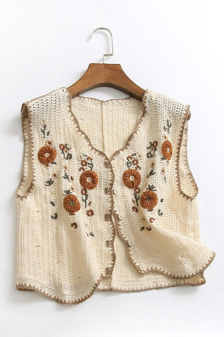 Floral Button-Front Knit Vest