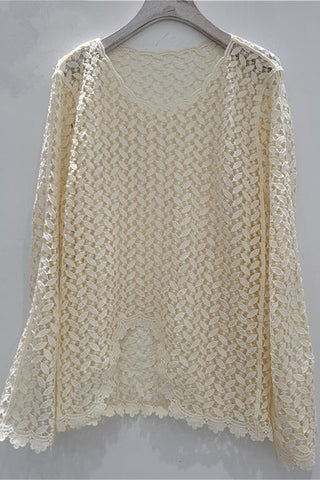 Lace Design Openwork Long Sleeve Blouse