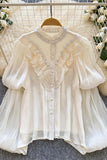 Pearl-Trimmed Ruffle Blouse